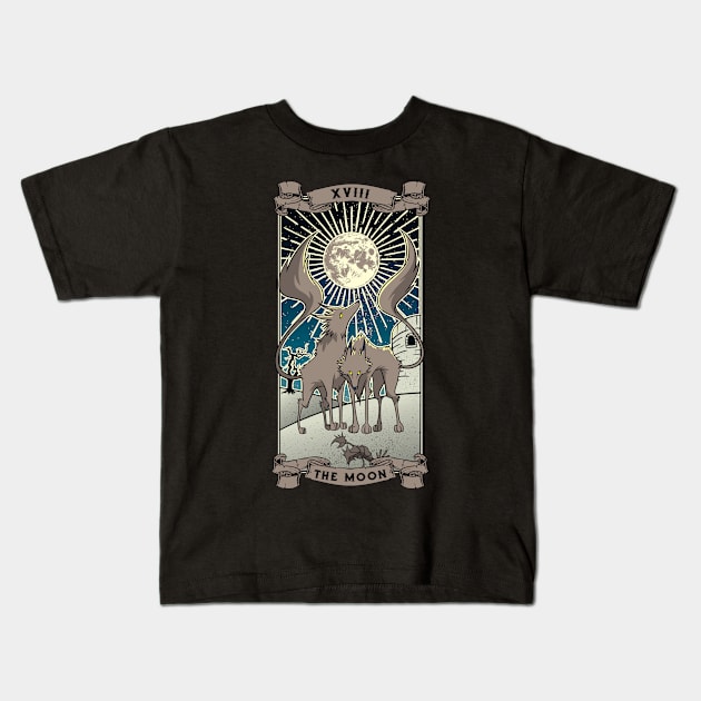 Tarot Card The Moon XVIII Wolves Halloween Art Pagan Witch Kids T-Shirt by TellingTales